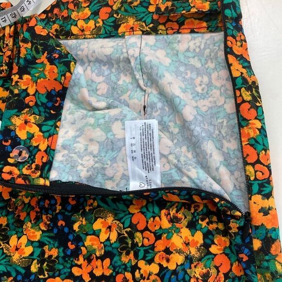 NWT Cute Faux Belt 12 Blue Stretch Floral Side Zipper Flared Leg Pants - Picture 9 of 11